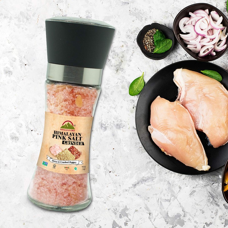 Himalayan Chef Pink Salt Grinder, Roasted Onion & Cushed Red