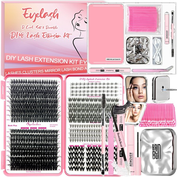 Qiveaory DIY Lash Extension Kit 584pcs Lashes Clusters with Bottom