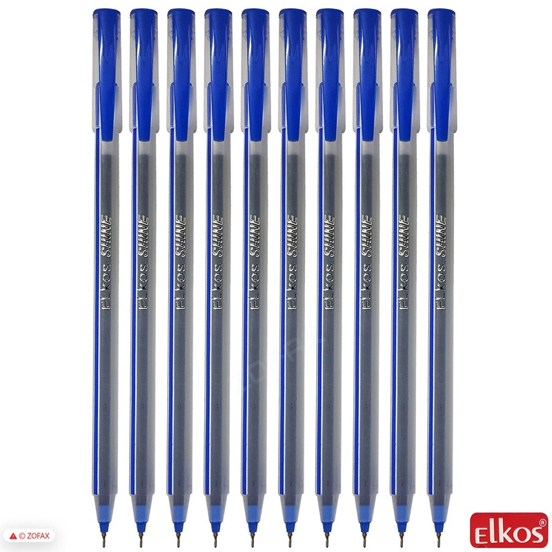 ELKOS BLUE Ballpoint Pens, 0.7mm Fine Point, Pack of 10,