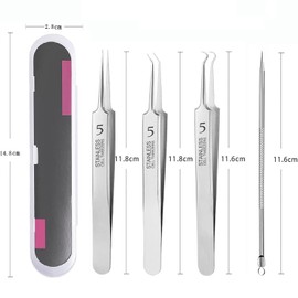 4pcs Blackhead Remover Tweezers Pimple Popper Tool Kit, Extractor Acne Removal Kit Pimple Popper Tool, Clip for Whiteheads, Acne Clip, Ingrown Hairs Tweezers, Blackheads Remover Extractor, Stainless S