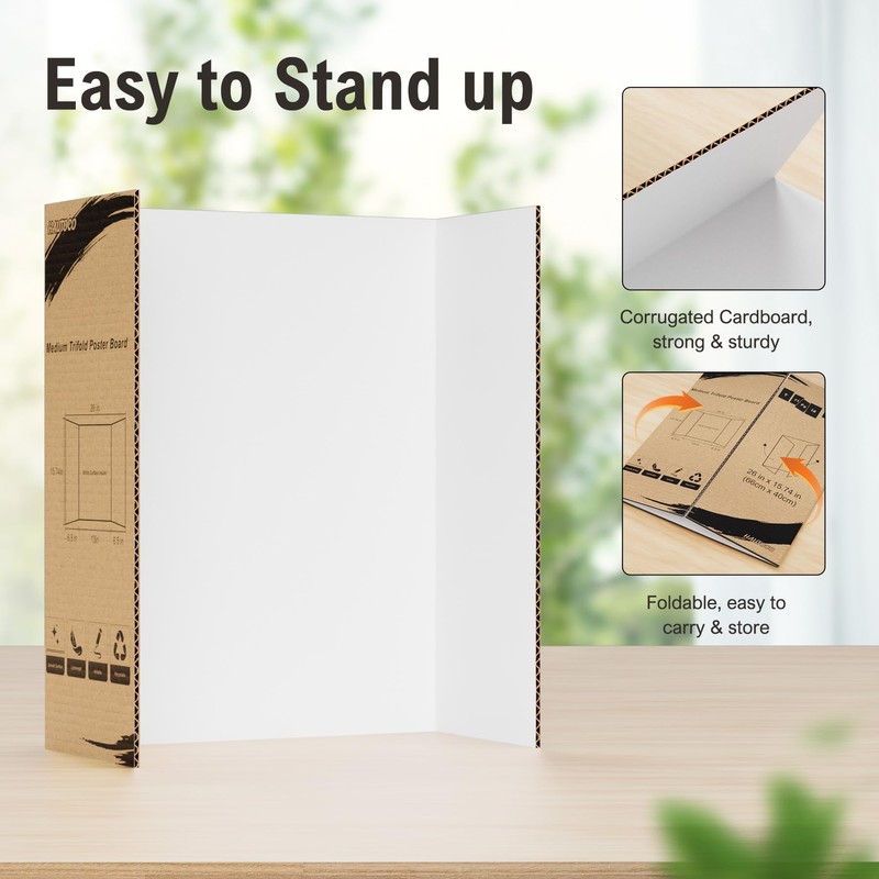 HAUTOCO 12 Pack Trifold Poster Board 26'' x 15.74'' Medium