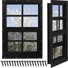 NOTASA Shed Windows 2 Pack, Chicken Coop Windows 14" x 21" with Tempered Glass and Fiberglass Screen, Flush Mounted Small Window for Shed, Barns, Playhouse, Household, Garage (Black)