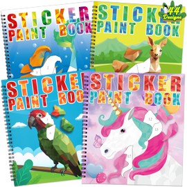 4PCS Sticker Books for Kids Ages 4-8 Sea-Maid Horned Horse Zoo Pet Themed Designs Party Gift Create 44 Pictures