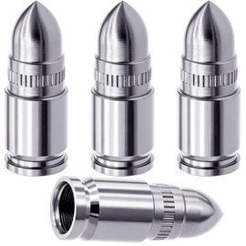 MEAJOO 4PCS Bullet Style Tire Valve Stem Caps, Air Caps Cover, Aluminum Alloy Dustproof and Waterproof Valve Caps Cover fits Cars, Trucks, Bikes, Motorcycles, Bicycles Tire Caps(Silver)