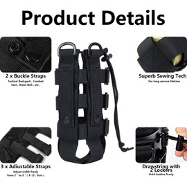 QEEYON Tactical Water Bottle Pouch, Military Water Bottle Holder Carrier Nylon Molle Pouch With Strap, Waterproof Kettle Bag Holder Adjustable Webbing Kettle Carrier Holder for Hiking Cycling Camping