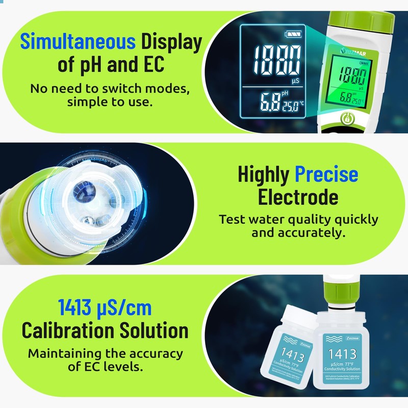 UIUZAMR pH Meter for Hydroponics PPM EC Meter for Water