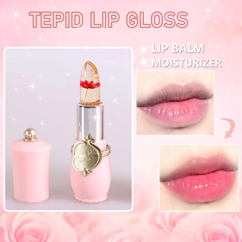 firstfly Pack of 6 Crystal Flower Jelly Lipstick, Long Lasting