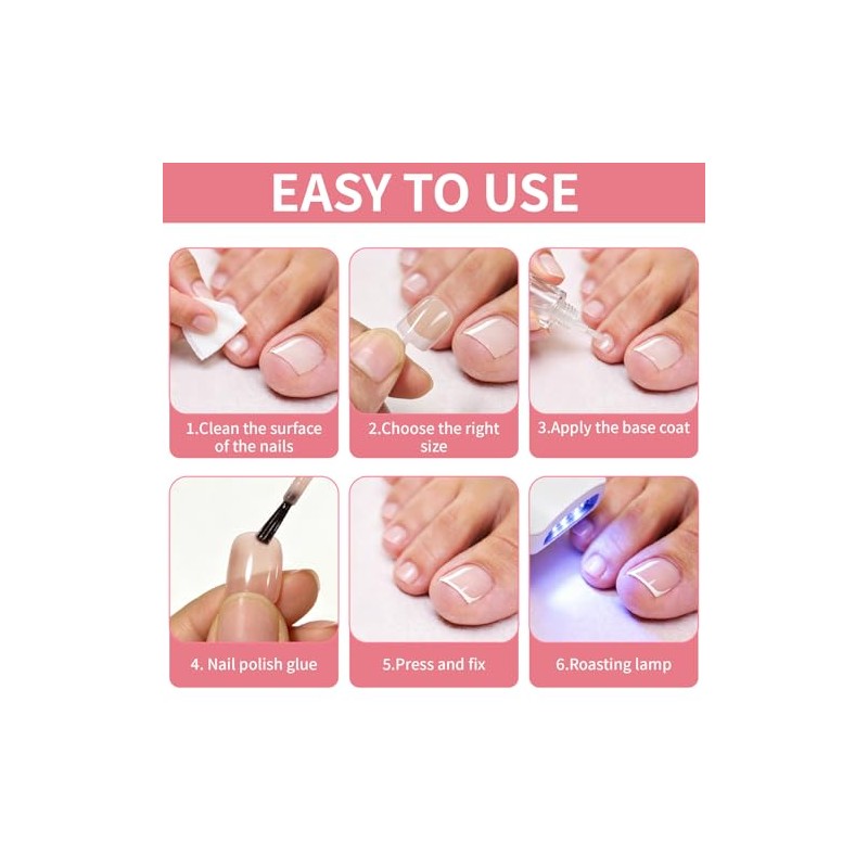 Uñas postizas francesas para los pies - 120 piezas de