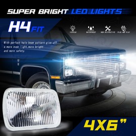 AQJ 4PCS DOT 4x6" 100W LED Headlights For Kenworth Freightliner FLD120 FLD112
