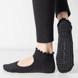 5 Pares Calcetas para Yoga Mujer,con volantes,calcetines de yoga antideslizantes,calcetines de pilates para mujer para Deportes de Interior, Pilates,Yoga,Ballet,Fitness