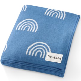Bleu La La Knit Baby Swaddle Blanket - 100% Luxury Cotton Soft Cozy Receiving Swaddling Crib Stroller Blanket for Shower Gift Registry for Newborns, Infants, Toddlers (Rainbow - Blue)