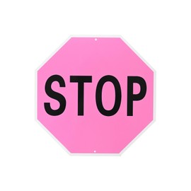 M METERXITY 1-Pack Stop Sign 12x12 Inch Aluminum Reflective Street Slow Warning Signs Rust Free Waterproof Stop Signs [Black Lettering On Pink Background]