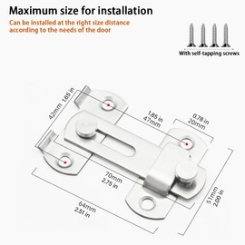 Compatible for 304 Stainless Steel Latch Lock, Snap-in Design for Desks, Windows, Bedroom & Pet Doors