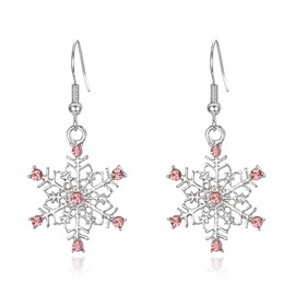 Ever Faith Party Snowflake Drop Hook Earrings Pierced Dangle Winter Austrian Crystal for Women Girls Pink Silver-Tone