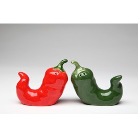 Cosmos Gifts 10335 Fine Ceramic Red and Green Chili Pepper Salt and Pepper Shakers, 3" L