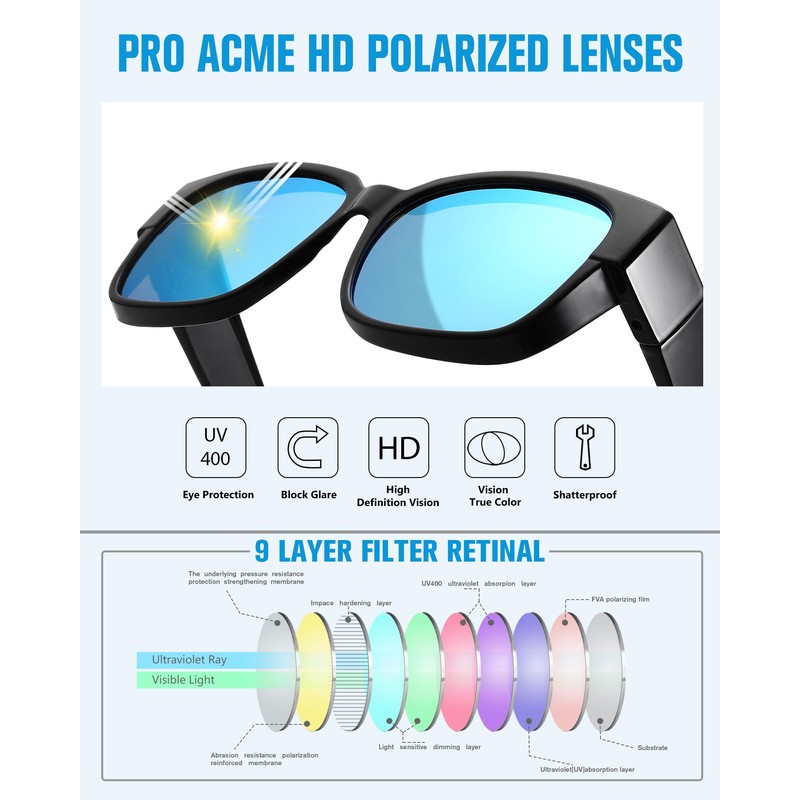 Pro Acme Polarised Men's Sunglasses, Oversized Space Over Glasses Shades