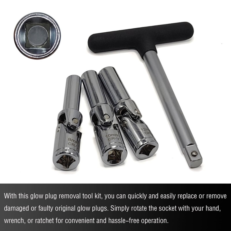 JEUCLEL 4PCS Glow Plug Socket Set with 3/8" Dr T-Bar,