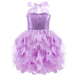 Lavender Tutu Princess Birthday Dress for Girls Sparkly Sequin Tulle Fairy Party Dresses for Kids Prom Sneaker Ball Gown Fancy Wedding Dance Pageant Outfit 7-8T