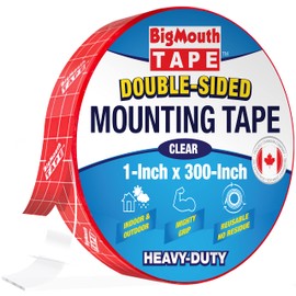 BigMouth Tape - Double Sided Mounting Tape, Wall Tape, Adhesive Strips, Double Stick Tape, Heavy Duty, Transparent Tape, Carpet Tape, 1-inch x 300-Inch
