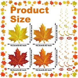 36 Pieces Fall Leaves Hanging Swirls Maple Leaves Swirls Decorations Fall Thanksgiving Ceiling Hanging Decorations for Home Autumn Thanksgiving Harvest Decor Party Supplies