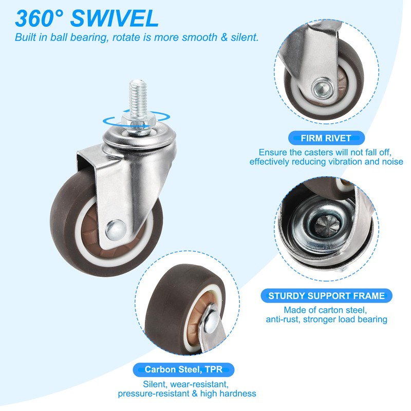 PATIKIL 2 Inch Stem Casters, 4 Pack Low Profile TPR