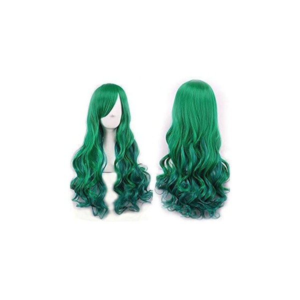 netgo Women's Green Wig Long Curly Hair Heat Resistant Fiber Wigs Harajuku Lolita Style for Cosplay Halloween Party