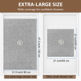 Extra Large Non Slip Shower Mat: 47.2x31.5 inch Loofah Shower Mat for Inside Shower with Drain Hole in Middle, Soft PVC Anti-Slip Shower Stall Mats for Bathroom,Wet Area, Quick Drying