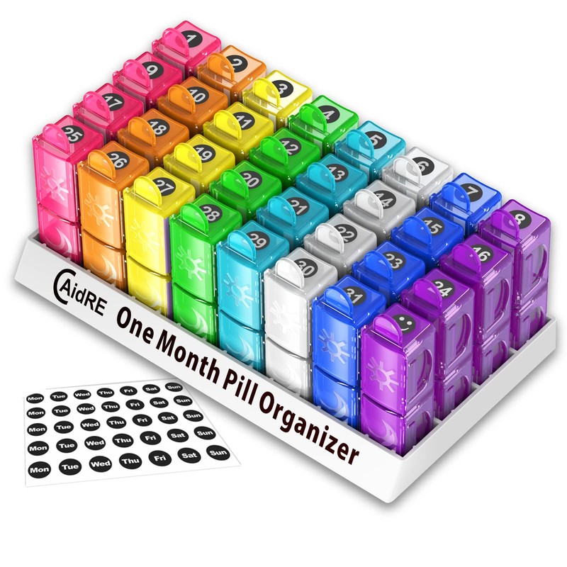 Monthly Pill Organizer, CAidRE 30 Day Pill Organizer 2 Times