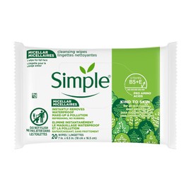 Simple Skin Micellar Makeup Remover Wipes - 20 Face Wipes to Remove Waterproofness Instantly Rich in Vitamins B5 and E / 간단한 스킨 미셀라 메이크업 리무버 물티슈 - 페이스 물티슈로 즉시 방수 제거 비타민 B5와 E가 풍부한 20개