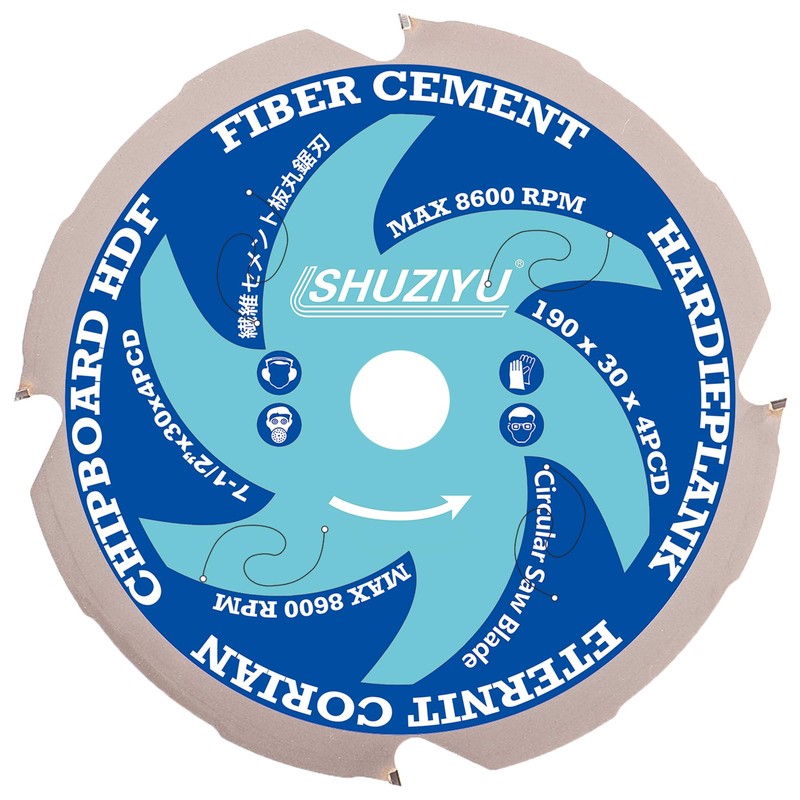 LSHUZIYU 190mm-4PCD, Centre hole 30mm, Polycrystalline Diamond Tipped 4 PCD,