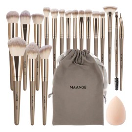 Set 18 Pzs Brochas Maquillaje Con Bolsa De Cosméticos Color champan