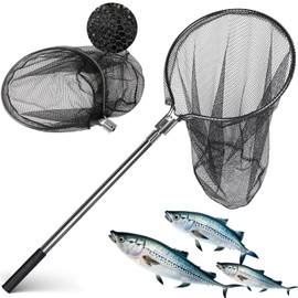 SIWRDTG Large Fishing Net Rubber Fishing Net Large Heavy Duty Extra Large Landing Net for Saltwater Aluminum Fishing Net Telescoping Handle(Extends to 67-100inch with 20" Net Opening)