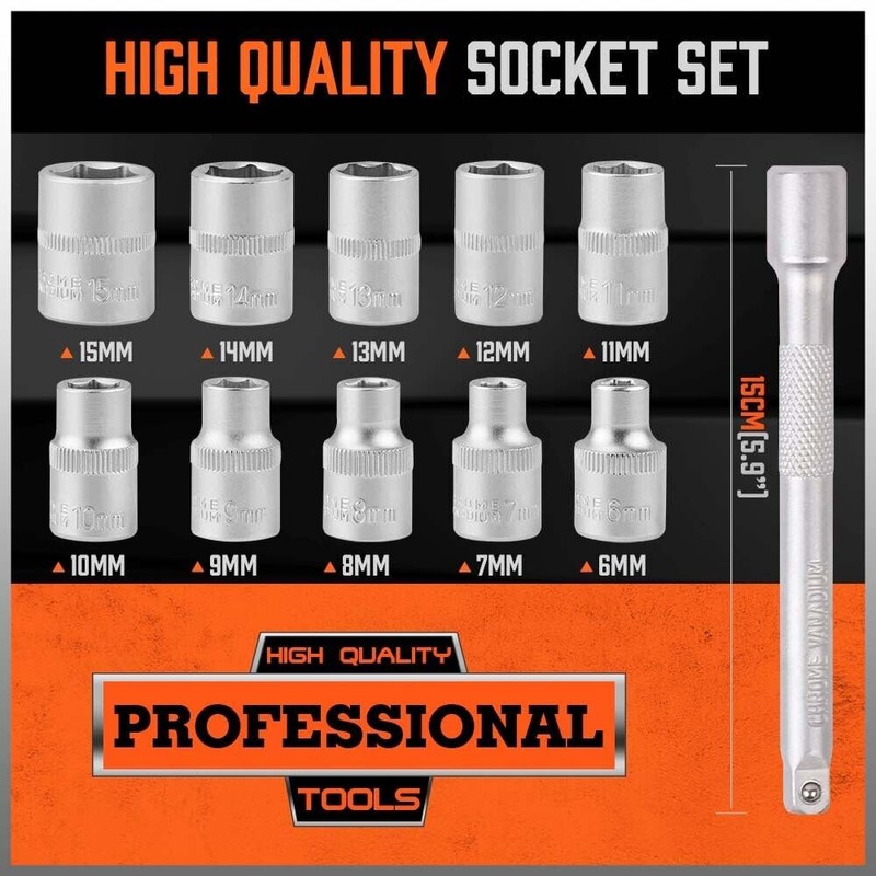 HORUSDY 12-Pieces 3/8" Ratchet Socket Wrench Set, Drive Socket Set,