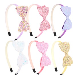 Padorul 6pcs Sparkling Bow & Sequins Headbands for Girls & Teens - Non-Slip Thin Hair Accessories for School, Party, Everyday