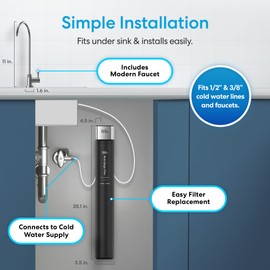Brio 22" Undersink Water Filtration System for Sink Faucet Drinking Water | 3 Stage Single Housing Filter (0.5 Micron) with Faucet | 21,000 Gallons or 2 Years | Filters Dirt, Chlorine, Lead, Mercury+