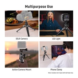 NEEWER Mini Desk Tripod, Metal Table Top Small Portable Travel Selfie Stick Stand with 360° Ball Head & 1/4" Screw for Camera Mobile Phone Holder Action Cam, Cleaning Cloth, Max Load 6.6 lbs, TP29