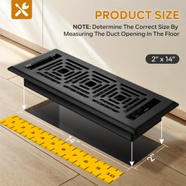 2x14 Floor Register Vent, 2 Pack Heavy Duty Walkable Steel Floor Vent, Adjustable Decor Grates for Home Floor Sidewall Office or Ceiling Vent, Decorative Vent Covers, Black