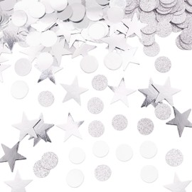 600 Pcs Star Confetti, 3 Styles Silver Table Confetti, Sparkling Stars Circular Party Confetti Glitter Confetti Metallic Foil Stars Sequin for Wedding Birthday Party Decoration
