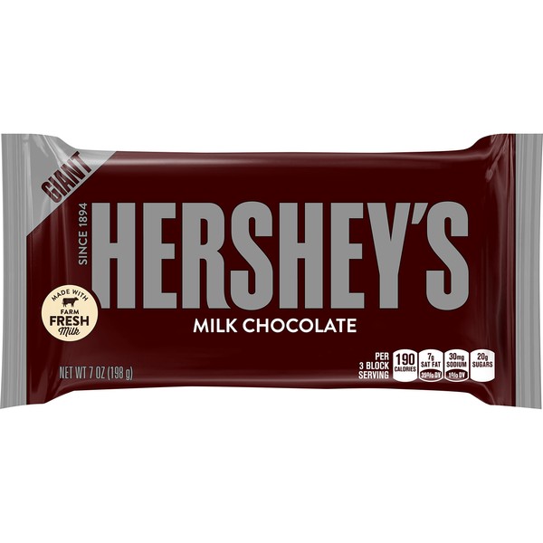 HERSHEY'S Milk Chocolate Giant Candy Bar, Bulk, 7 oz Bars (12 Count)