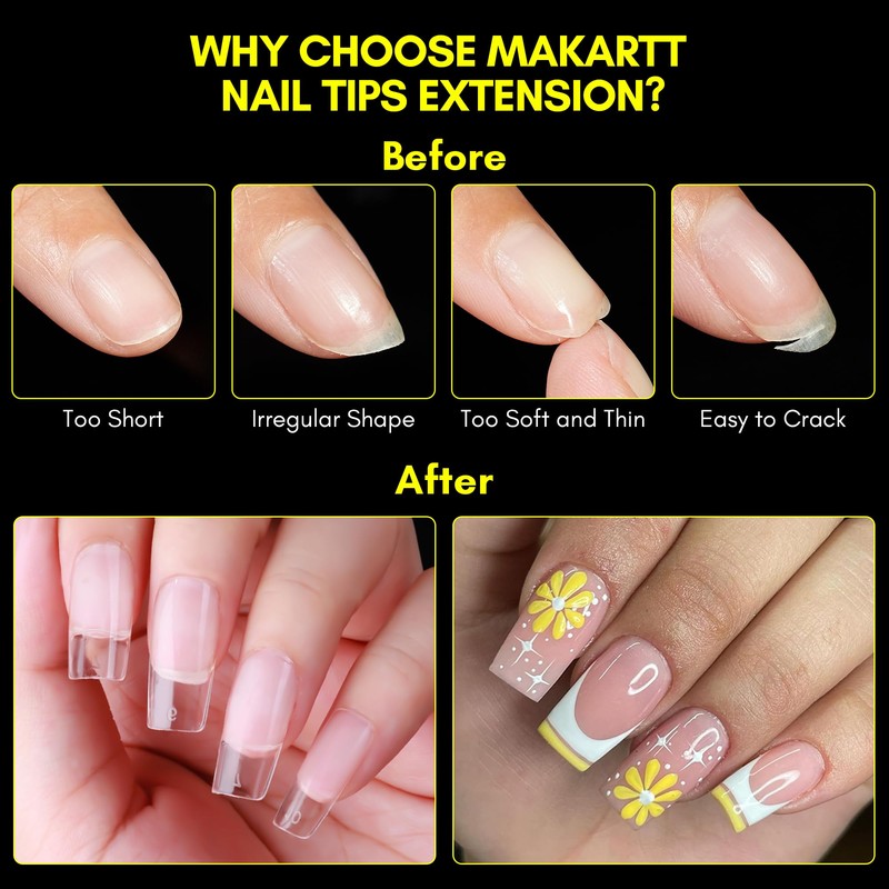 Makartt Medium Square Fake Nail Tips: 120pcs Clear Full Cover