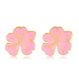 Pink Flower Stud Earrings for Women Hypoallergenic Floral Studs Stainless Steel Cute Plumeria Earrings Cherry Blossom Gold Plated Earrings Elegant Pink Flower Jewelry Dainty Gift Idea
