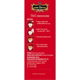 King Coffee 3in1 instant coffee Non-dairy creamer Sugar Coffee- 20 sachets per box | Vietnamese Coffee | Long-lasting Aroma & Balance Taste | Perfect for Powerful day