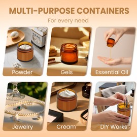 Amber 2oz Glass Jars with Lids - 24 Pack Leakproof Small Cosmetic Containers with Inner Liners, Wide-Round Smooth Mouth, Sealable for Creams, Lotions, Essential Oils, Body Butter, Travel Samples