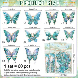DTLIFEK 3 Sheets Butterfly Wall Decals Removable Holographic Butterfly Wall Stickers Natural Adhesive Transparent Butterflies Wall Decor for Girls Room Scrapbook Laptops Home Decooration (Green)