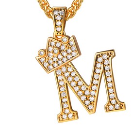 U7 Crown Initial Necklace Men Womens 18K Gold Plated Full CZ Iced Pendant Hip Hop King Jewelry Alphabet Letter M Necklace with 22 Inch Chain