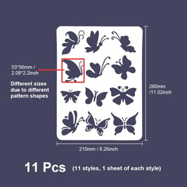 HLIWS Sunflowers Stencil Template-11 Pcs Flower Stencils Template,Butterfly Drawing Template for Painting on Wood,Canvas,Wall,Scrapbooking(21x28cm)