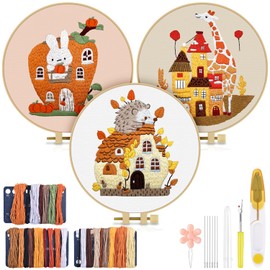 TINDTOP Embroidery Kit for Adult Beginners, Castle Embroidery Stitch Practice kit Include Embroidery Cloth Hoops Threads for Craft Lover Hand Stitch