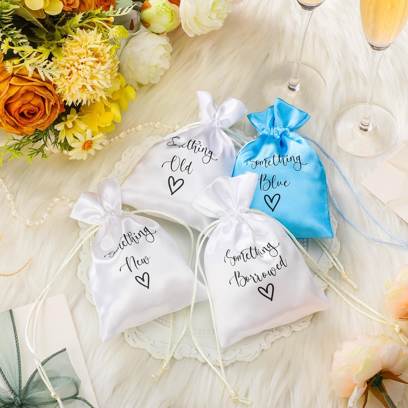 Sunnymove 4 Pcs Wedding Satin Gift Bags, 4x6 Inch Something