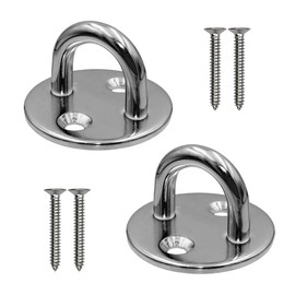 Pad Eye Plate 2 Pcs M8 Stainless Steel Ceiling Hook Metal Staple Ring Hook Suspension U Hooks Marine Hardware Staple Hook Loop with 4 Screws,for Wall Ceiling Hanging Shade Sail(Round)