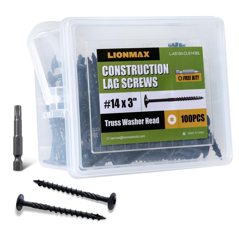 LIONMAX Lag Screws 3 Inch, Structural Wood Screw #14 x